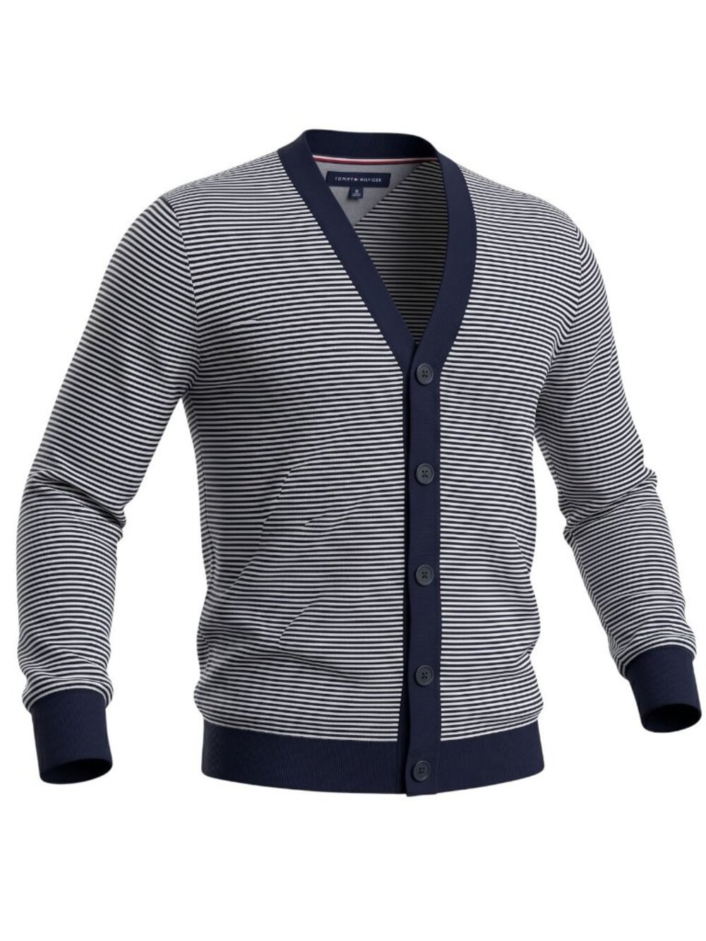 Tommy Hilfiger Navy Gray Striped Cotton Cardigan Sweater L